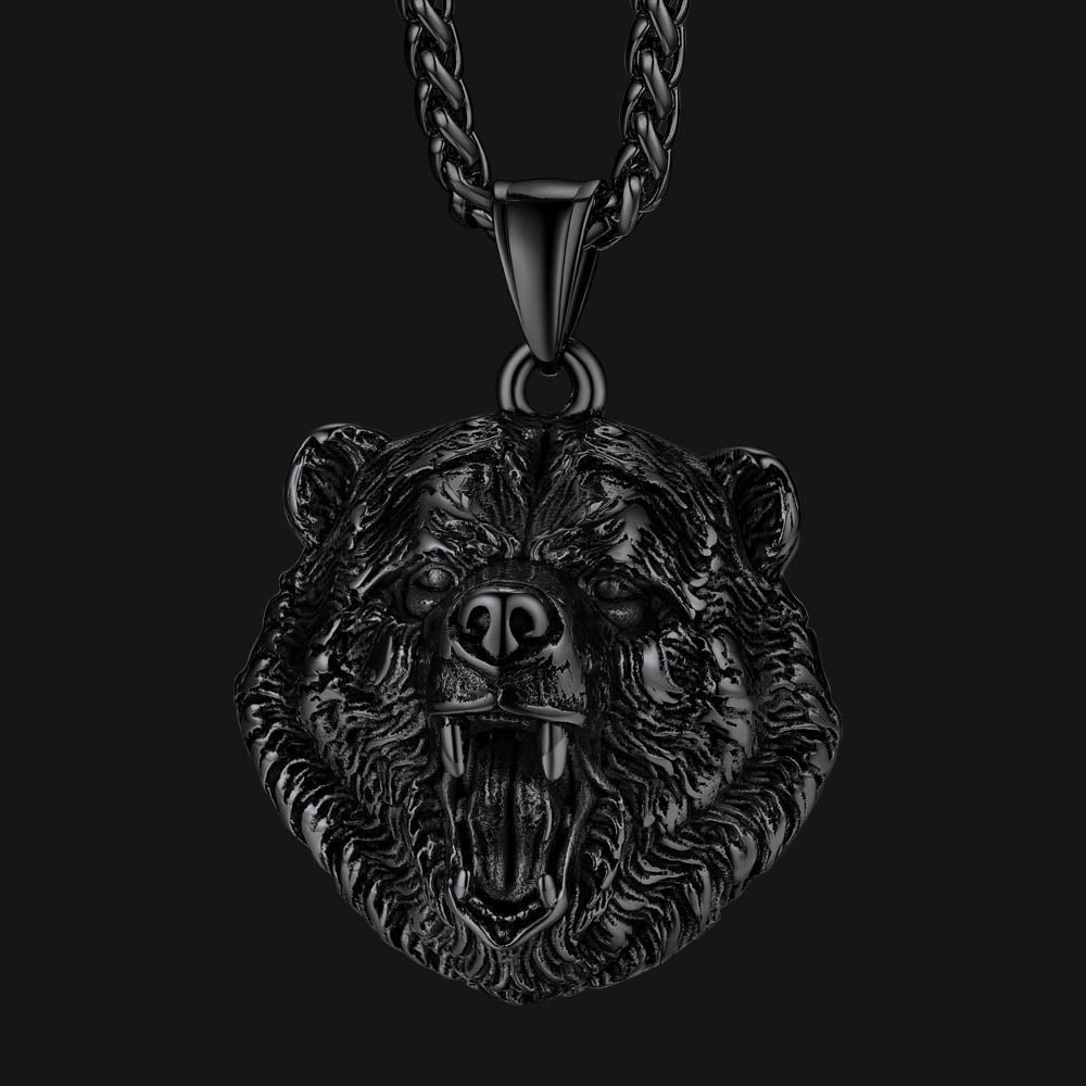 Wild Roaring Bear Head Pendant Necklace for