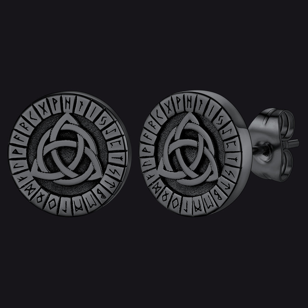 Viking Celtic Knot With Rune Stud Earrings for
