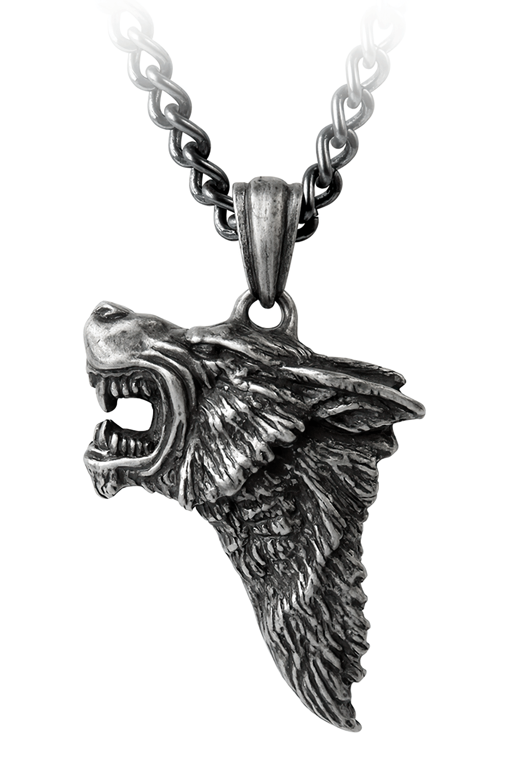 Gothic Antiqued Pewter Dark Wolf Head Pendant