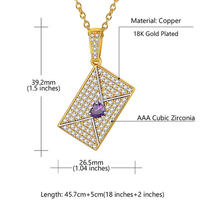 Personalized Picture Envelope Necklace With Birthstone & Cz Gifts for Mom