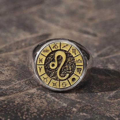 12 Constellation Zodiac Signs Stainless Steel Ring