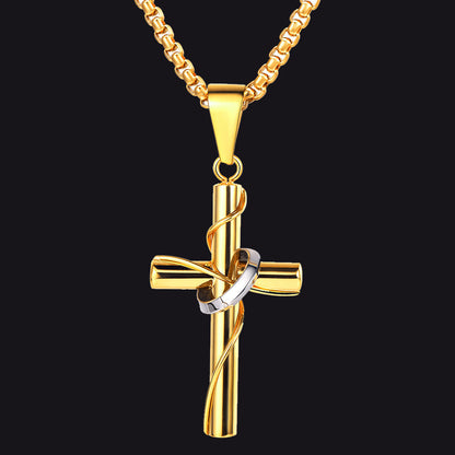 Christian Halo Ring Cross Necklace Pendant for