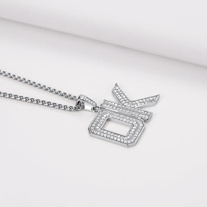 Hip Hop Cz Initials Letter Pendant Necklace for