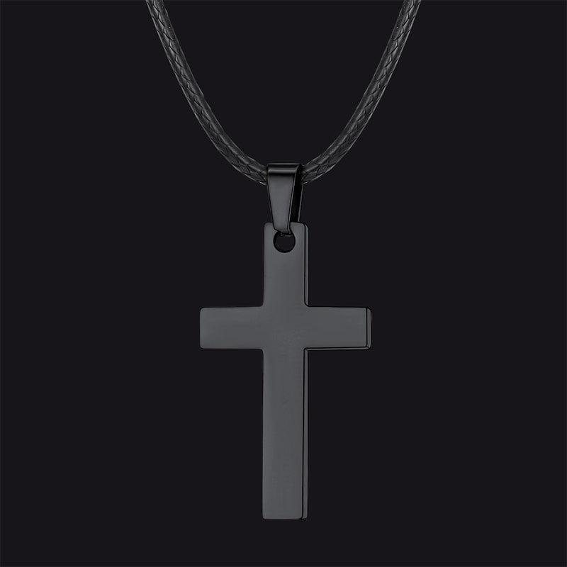 Engravable Cross Leather Necklace Pendant for