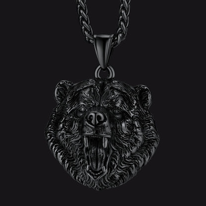Wild Roaring Bear Head Pendant Necklace for