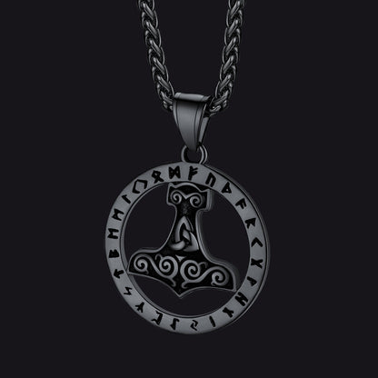 Viking Thor's Hammer Rune Pendant Necklace for