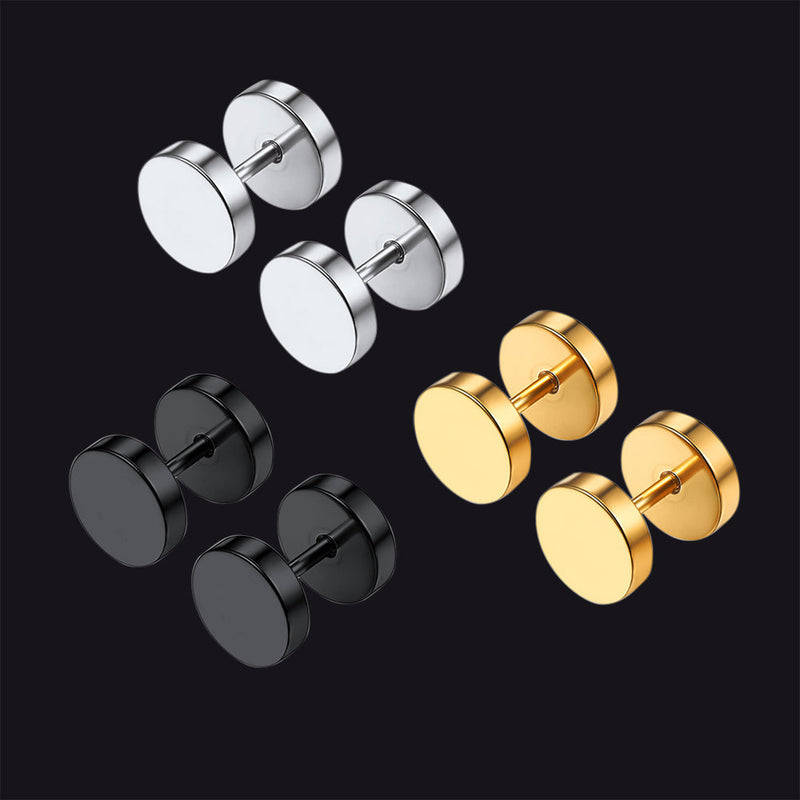 Punk Round Fake Plug Stud Earrings Set ��� 3 Pairs | 6mm & 8mm