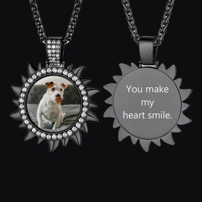 Customized Cz Sun Photo Necklace With Picture