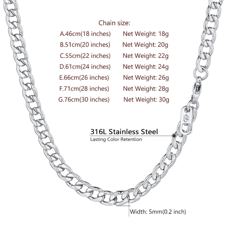 5mm Flat Curb Cuban Chain Link Necklace for
