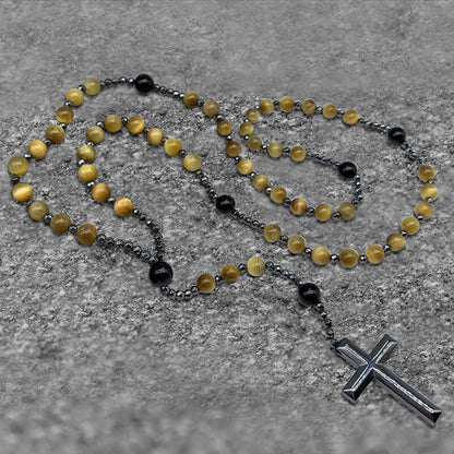 80 Cm Cross Stone Bead Biker Rosary Necklace