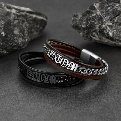 Customized Names Layer Braided Leather Bracelet for Father