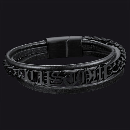 Customized Names Layer Braided Leather Bracelet for Father