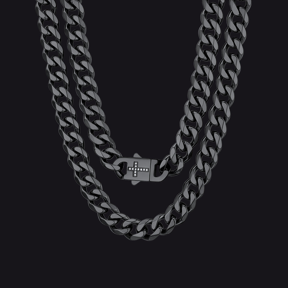 Miami Cuban Link Chain Necklace With Cross for