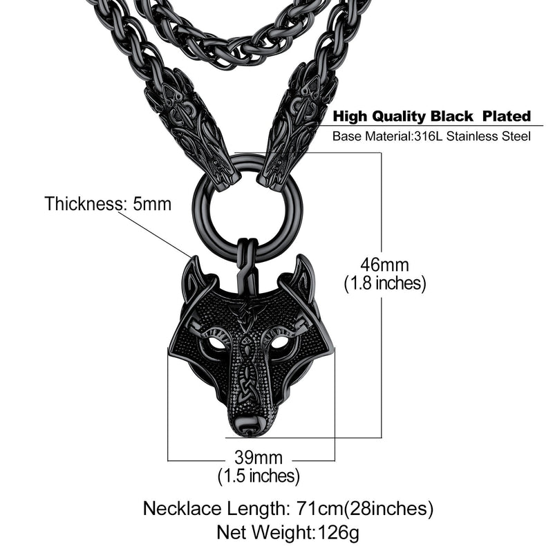 Viking Wolf Pendant Necklace With Wolf Rope Chain for