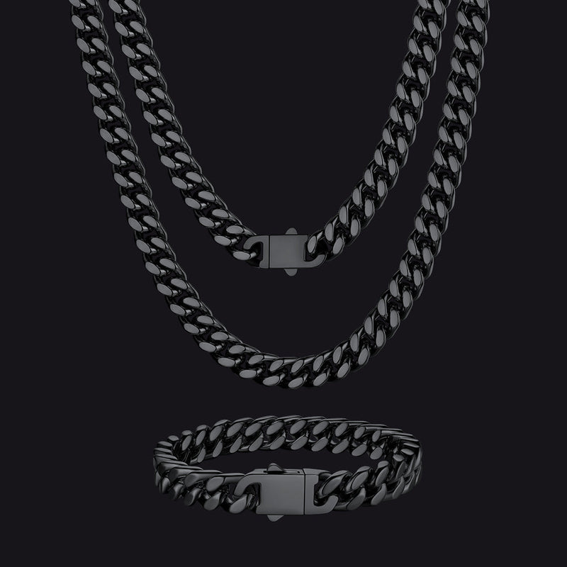 9mm Miami Cuban Chain & Bracelet Jewelry Set for
