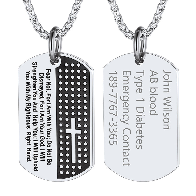 Custom Engraved Military Bible Cross Dog Tag Necklace for