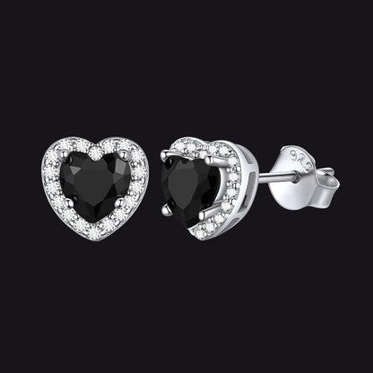 Sterling Silver Birthstone Heart Halo Stud Earrings for