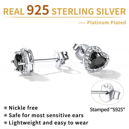 Sterling Silver Birthstone Heart Halo Stud Earrings for