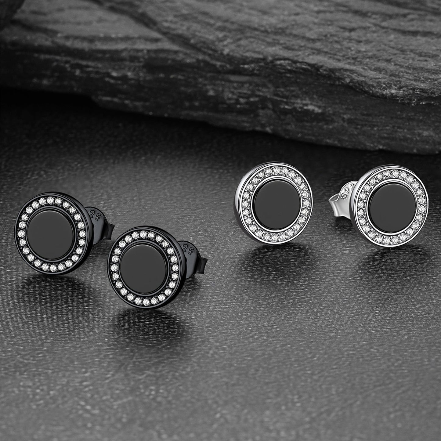 Black Onyx Diamond Stud Earrings for Sterling Silver