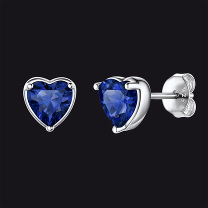 Silver Heart Birthstone Stud Earrings for