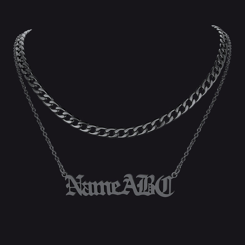 Cuban Chain & Personalized Name Layered Necklaces Set for
