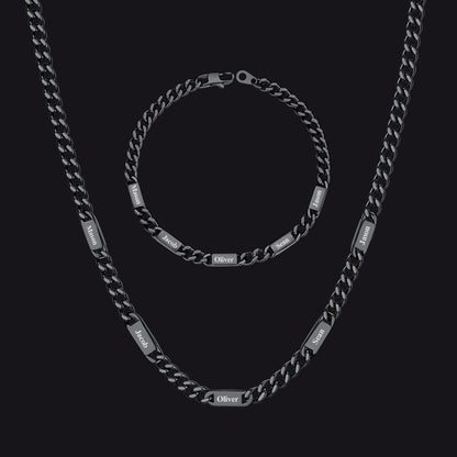 5/7mm Engraved Name Cuban Chain & Bracelet Gift Set for