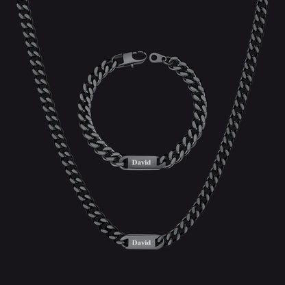 5/7mm Engraved Name Cuban Chain & Bracelet Gift Set for