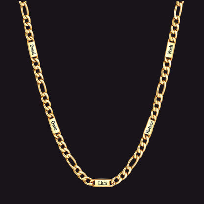 Customized Figaro Chain Engraved Name Necklace for Husband Gift
