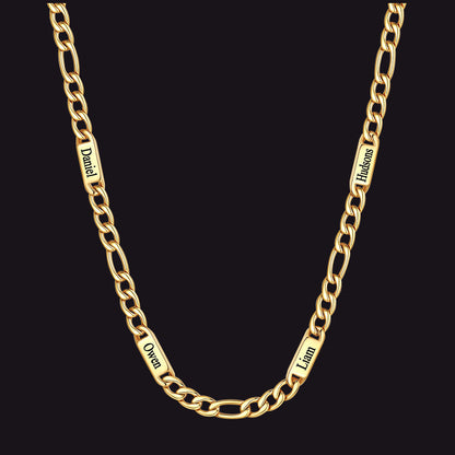 Customized Figaro Chain Engraved Name Necklace for Husband Gift