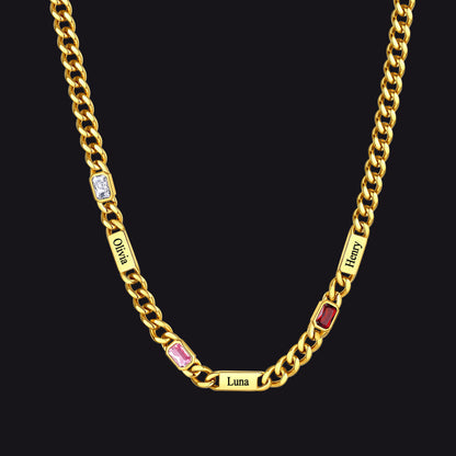 Customized Birthstone Cuban Chain Necklace With Name for