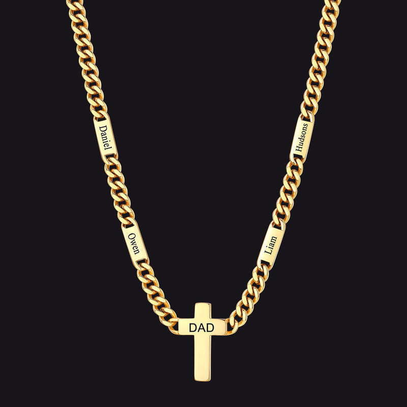 Custom Cross Cuban Link Chain Necklace With Engraved Name for 5/7mm