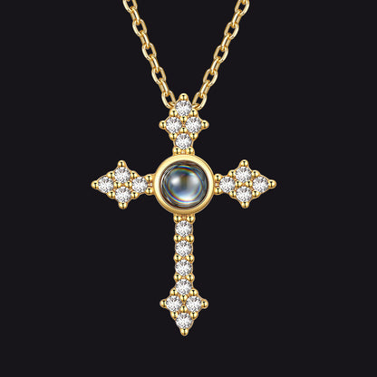 Personalized Projection Picture Punk Cross Pendant Necklace With Cz for Mom