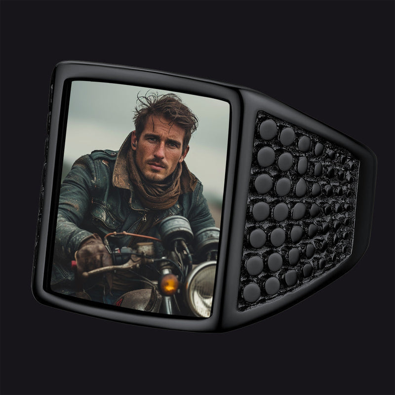 Customized Photo Ring Square Engraved Signet Ring for