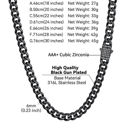 Cz Clasp Cuban Chain Necklace for , Hip Hop Jewelry 6/9/12mm Width