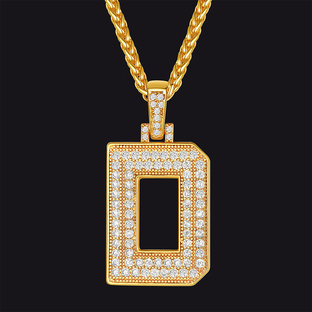 Gold Number Initial Chain Necklace With Cubic Zirconia for
