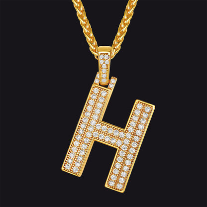 Gold Number Initial Chain Necklace With Cubic Zirconia for