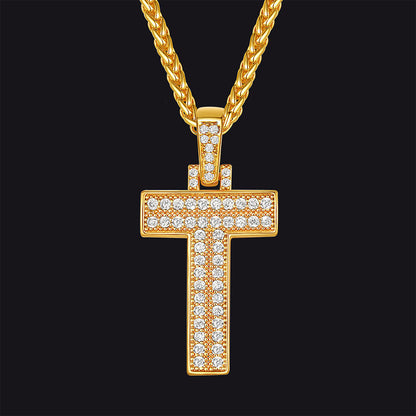 Gold Number Initial Chain Necklace With Cubic Zirconia for