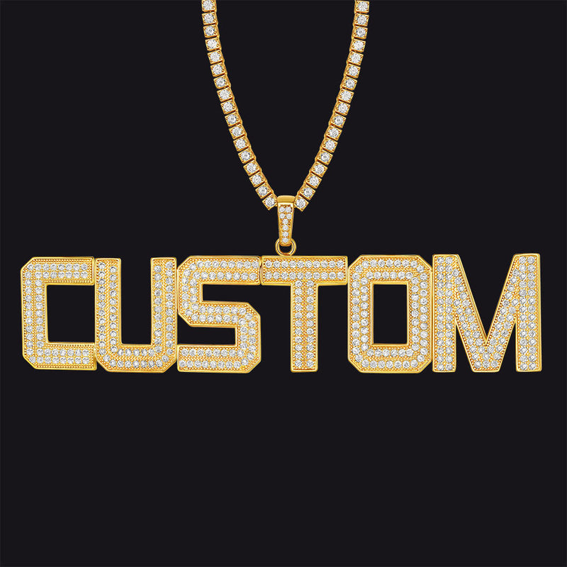 Custom Name Letter Pendant Necklace With Cz Stones for