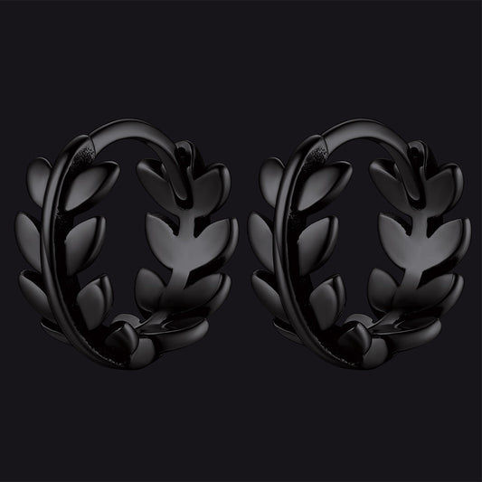 Sterling Silver Small Leaf Hoop Huggie Earrings for