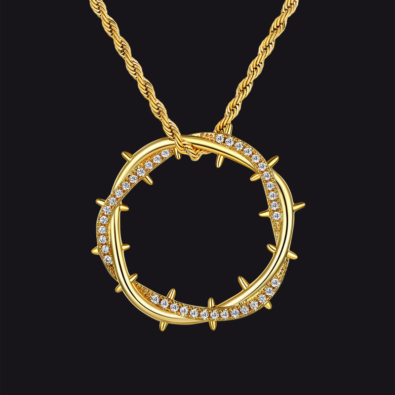 Christian Jesus Crown of Thorns Circle Pendant Necklace for