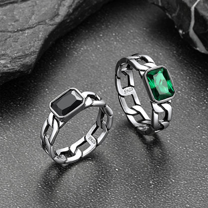 S925 Silver Cuban Link Chain Band Ring With Cubic Zirconia