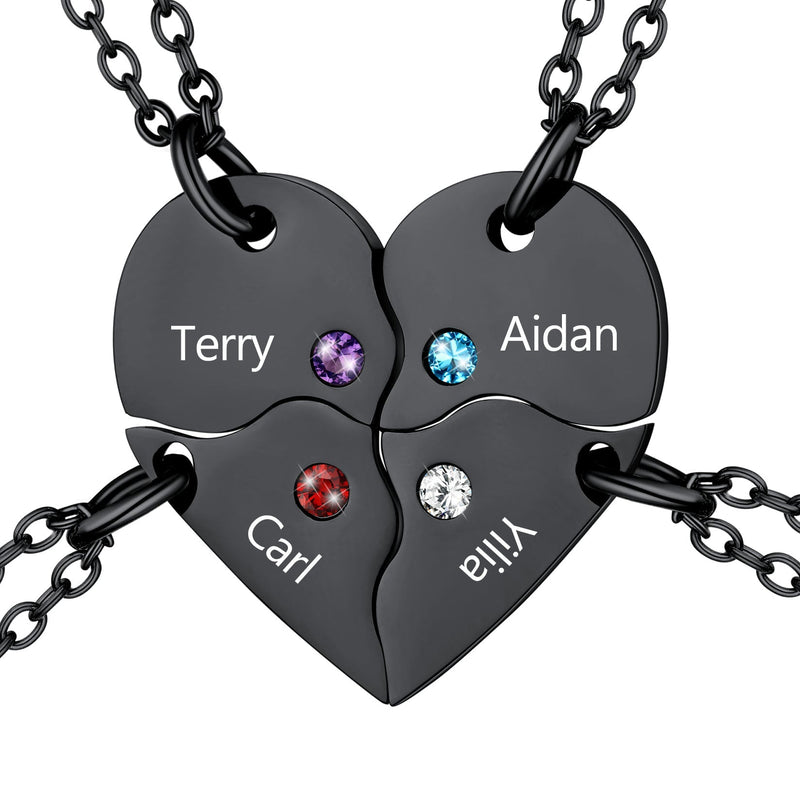 Custom Heart Matching Necklaces With Birthstone for Couple Best Friends