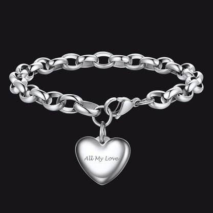 Custom Heart Link Chain Bracelet Gift for Couple
