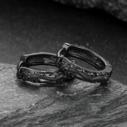 Gothic Punk Dragon Hollow Hoop Huggie Earrings for
