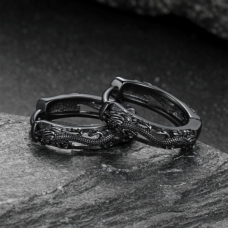 Gothic Punk Dragon Hollow Hoop Huggie Earrings for