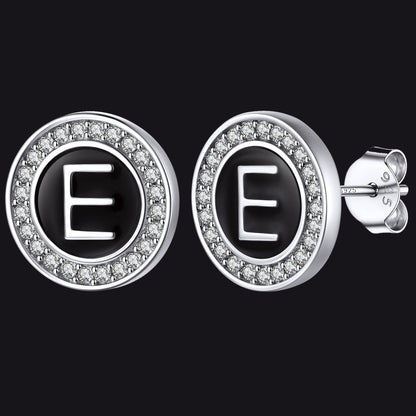 Personalized Black Initial Letter Stud Earrings for