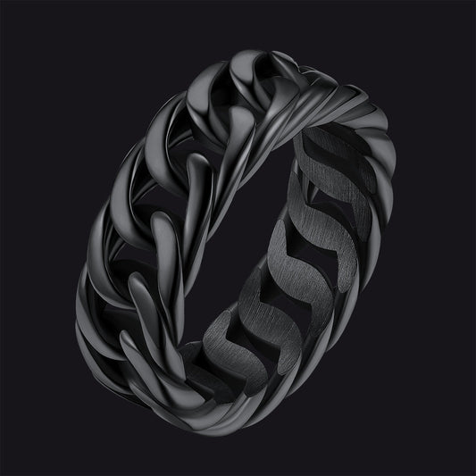 Stainelss Steel Cuban Chain Band Ring for