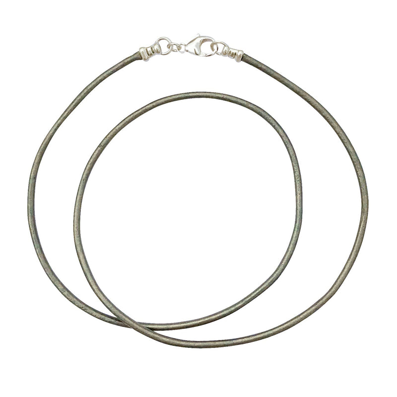 Sterling Silver 1.8mm Fine Metallic Gray Leather Cord Necklace