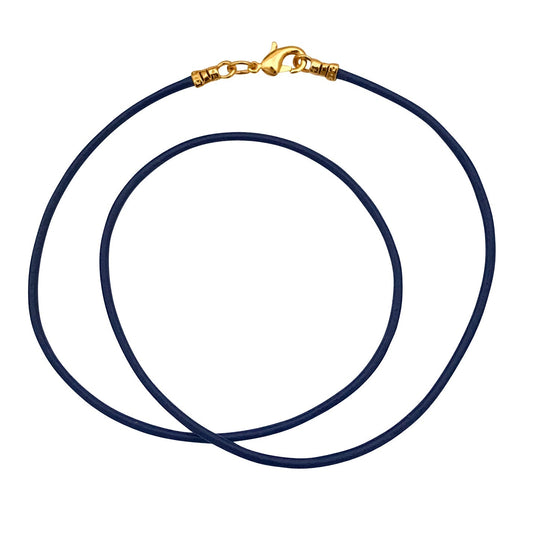 Gold Plated 1.8mm Fine Navy Blue Leather Cord Necklace