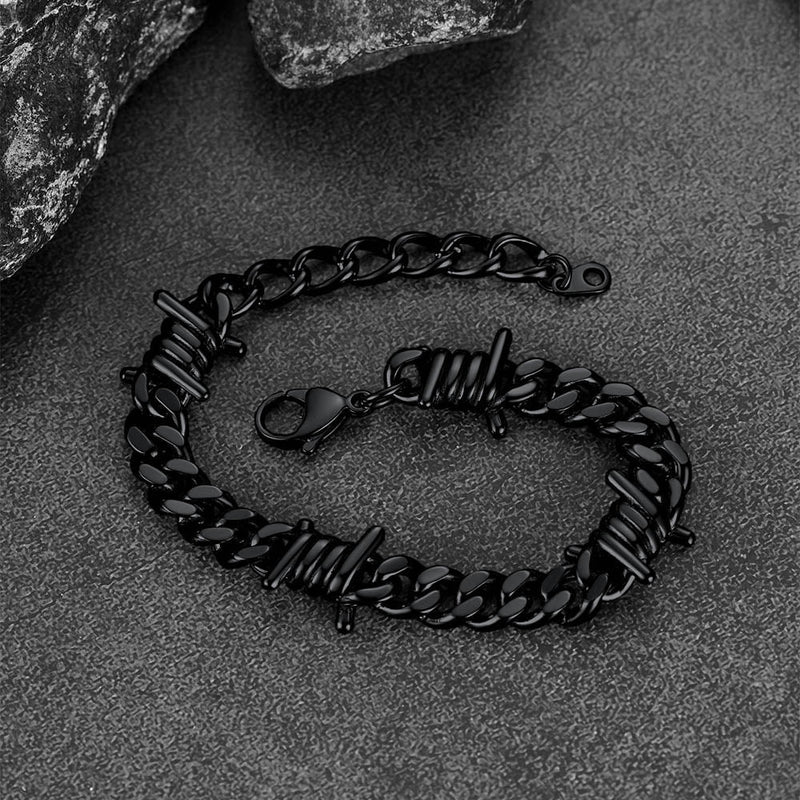 Barbed Wire Cuban Link Bracelet for in Stainless Steel